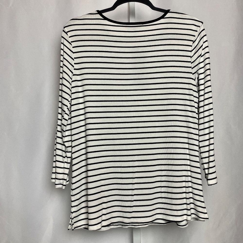 Fifty Street Womenʻs Black and White Striped 3/4 Sleeve Blouse X-Large - Picture 7 of 8